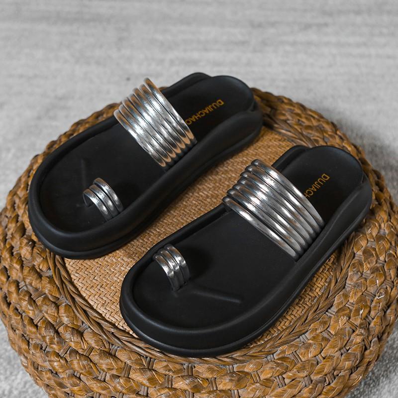 Мода 2024 корейский стиль женские тапочки летние сандалии на толстой подошве однотонные удобные легкие туфли на мягкой подошве