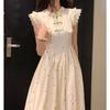 Vintage Embroidery Stitching New Chinese Style Flying Sleeve Long Skirt Dress