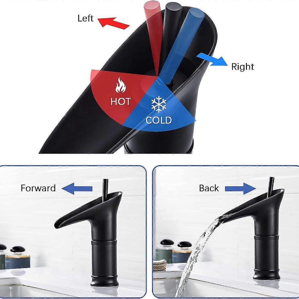 Bathroom Waterfall Basin Mixer Tap Black Brass Single Lever Washbasin Mixer Tap Bathroom Wash Basin Tap for Hot and Cold Water