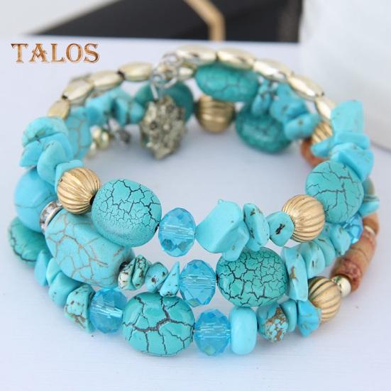 Unisex Bracelet Alloy Irregular Shape Stones Multi-layered Stacking Retro Ethnic Bohemian Faux Turquoise Faux Agate Adjustable Elastic Cord Wrist