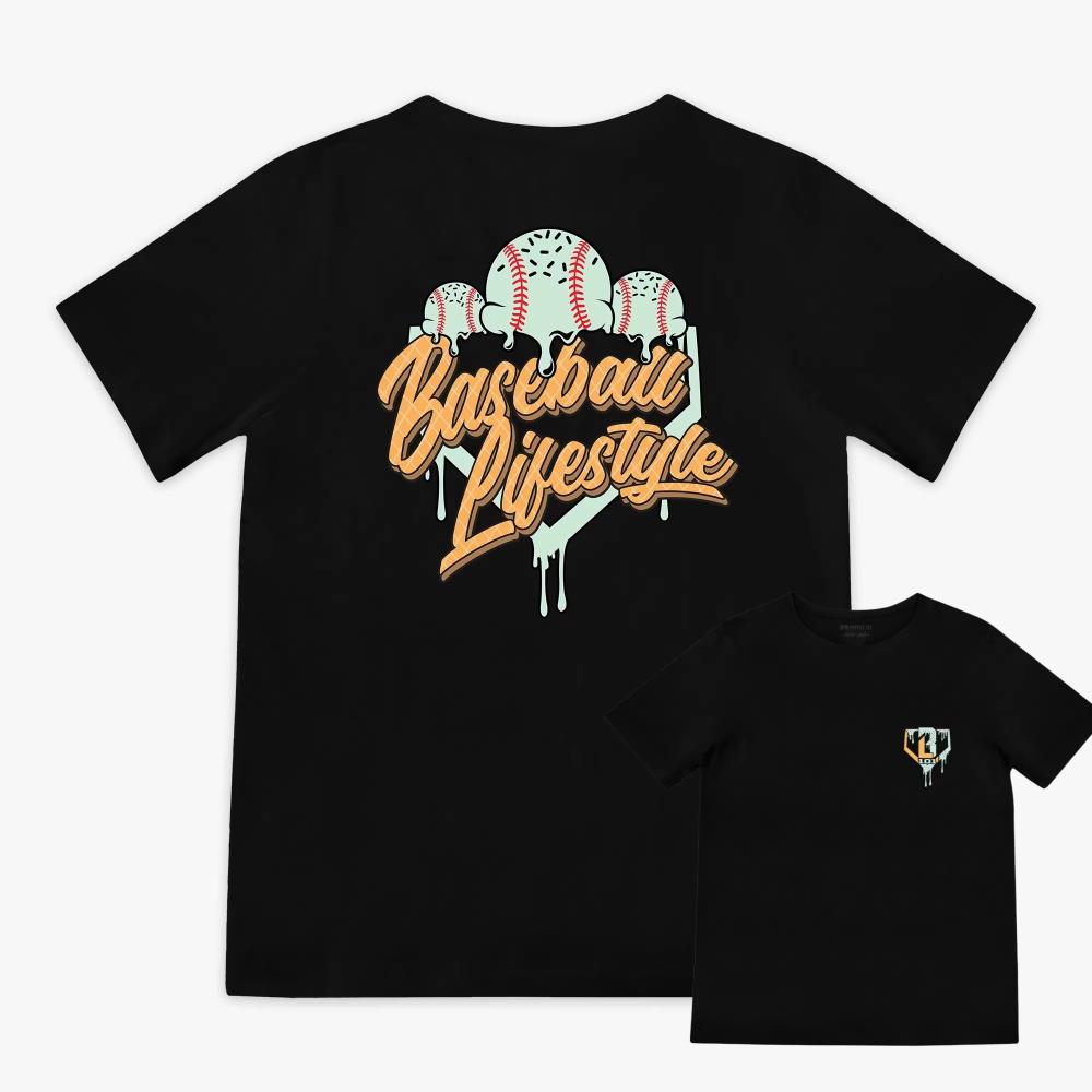 2026 Unisex Cotton TShirt Print Baseball Ice Cream Drip Graphic Crew Neck Short Sleeve Retro Sport Streetwear Summer Casual Tee