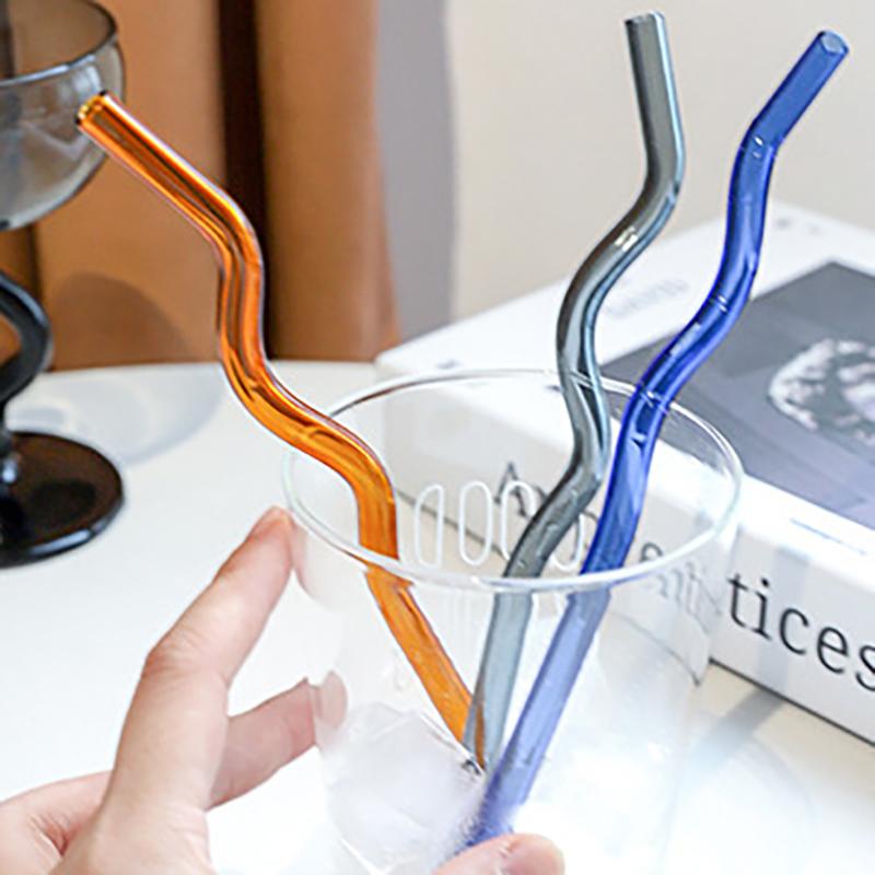 1 шт. Высокоборосиликатные цветные стеклянные соломинки Экологичные стеклянные волнистые для сока коктейлей Кухня Вечеринка Бар Посуда для напитков