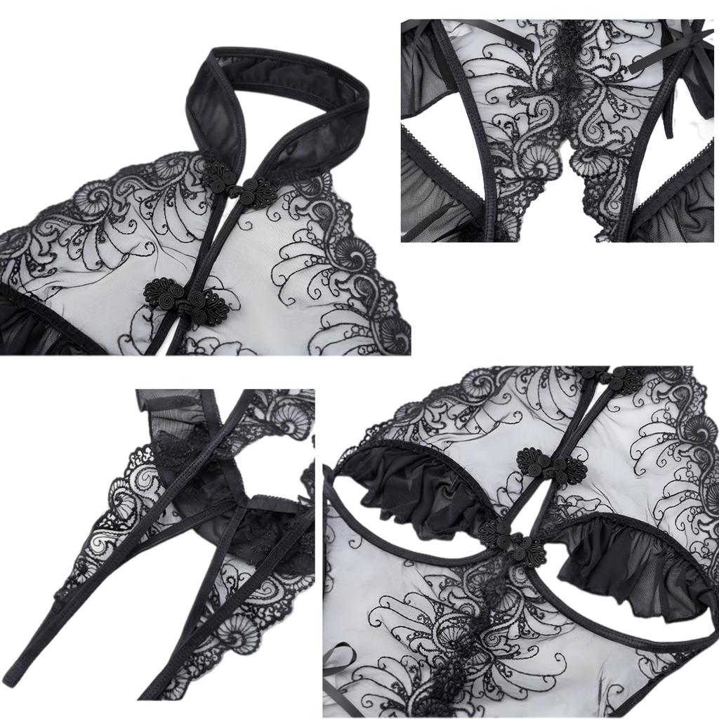 Sexy Cosplay Super High Leg Brazilian Open Open Lace Babydoll Lingerie [OLYOLY] Underwear, Leotard, Bust, Crotch, Perforated, See-through (03 Red)