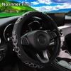 Black White Leather Hexagonal Embroidered Steering Wheel Cover Rimless Car Interior Accessory for 14-15 Inch Wheels
