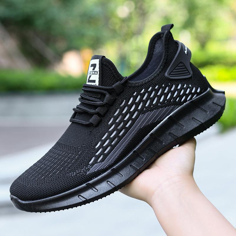 Модная повседневная спортивная обувь для мужчин Fly Woven Breathable Shoes Сетчатые легкие туфли с круглым носком, однотонные, нескользящие Zapatillas Hombre