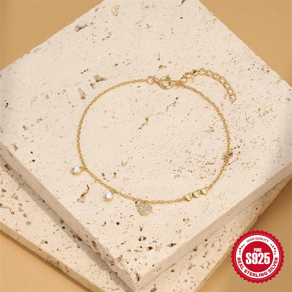 S925 Стерлинговое Серебро Простой Модный Любовь Бриллиант Универсальный Браслет Для Повседневной Носки Универсальные Аксессуары Браслет Браслет