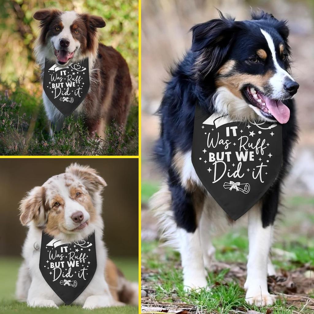 Dog Graduation Bandana It was Ruff but We Did It Dog Graduation Outfits Pet Triangle Scarf Accessories Graduation Announcement Photo Props for Small