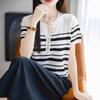 Летняя новая женская футболка с полосатым коротким рукавом, цветной блокирующий дизайн, женская одежда с коротким рукавом