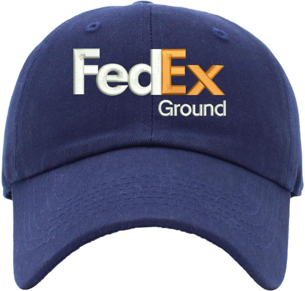 FedEx Grand Hat Embroidered Cotton Cap Classic Adjustable Baseball Cap, White Orange Print, One Size