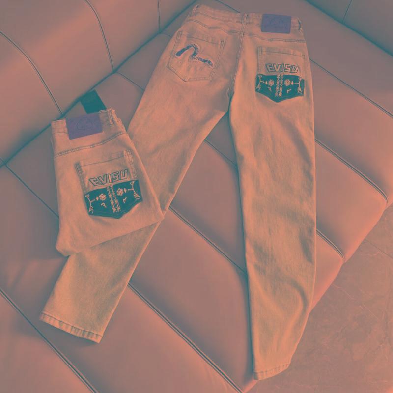 Мужские джинсы в стиле ретро с желтой потертостью и рваными краями - брюки с принтом карманов High Street