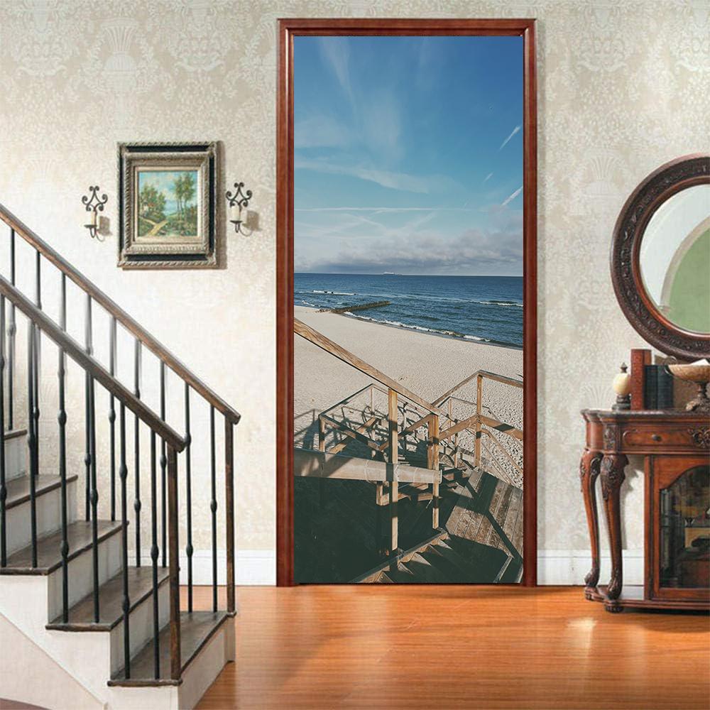 Landscape Door Stickers 3D Removable Vinilos Para Puertas Adhesive Wallpaper Art Murals for Doors Bibliotheque Modern Home Decor