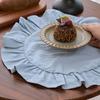 Деревенская салфетка под тарелку, однотонная, круглая, с оборками, для послеобеденного чая, мягкая стираная хлопковая скатерть, для стола, обеденной кухни, вечеринки, деревенский декор стола