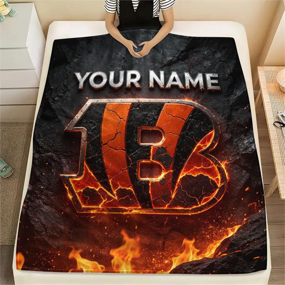 Custom Name,Cincinnati Bengals, Printed Flannel Blanket, soft throw for bedroom sofa, washable, Christmas present, great gift.