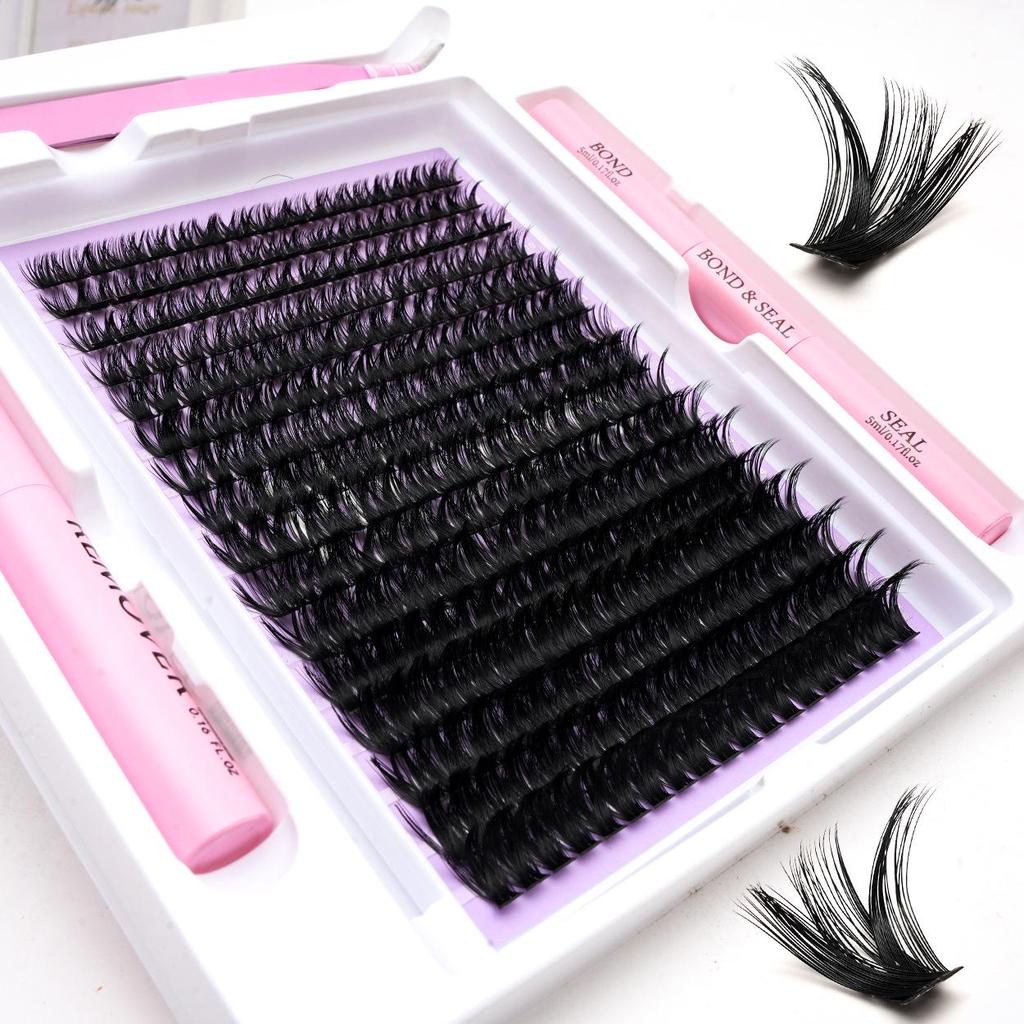 320-Cluster False Eyelashes Set: Includes Glue, Remover, Tweezers, and Individual Lashes (50P, 60P, 80P, 100P Options)