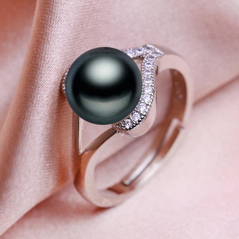 seniko Natural Freshwater Pearl Rings For Women Fashion Female Cubic Zirconia CZ Ring Pearl Jewelry Adjustable Ring