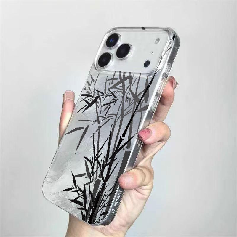 Чехол для телефона с дизайном "Бамбуковые чернила" для iPhone 17, 16 Pro, 15, 14 Pro Max, 13 - Европейский и американский стиль