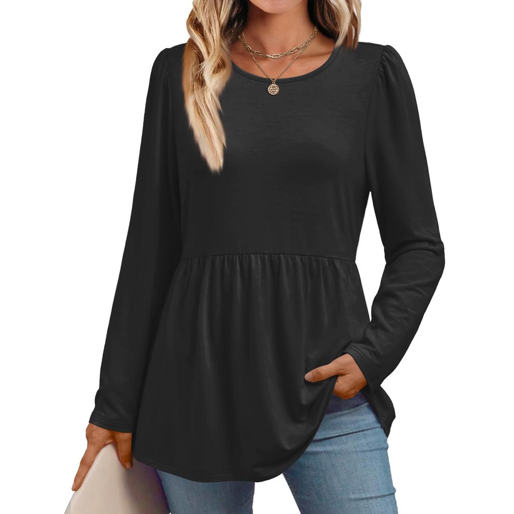 Women's Casual Fashion Long Sleeve Shirt Solid Color Tunic Top