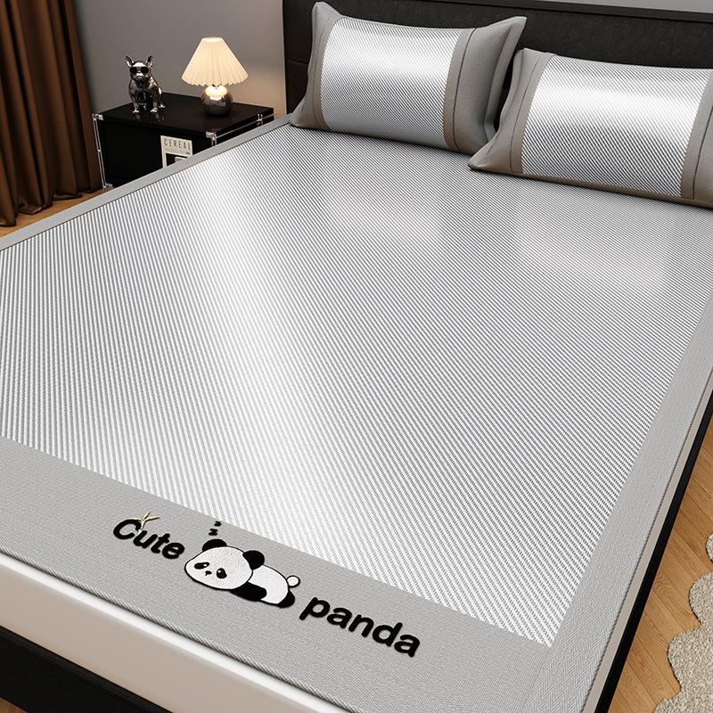 Machine Washable 3-Piece Ice Silk Cooling Mat Set with 2 Pillowcases, Breathable Summer Bed Sheet for Home Dorm, Soft Fitted Sheet