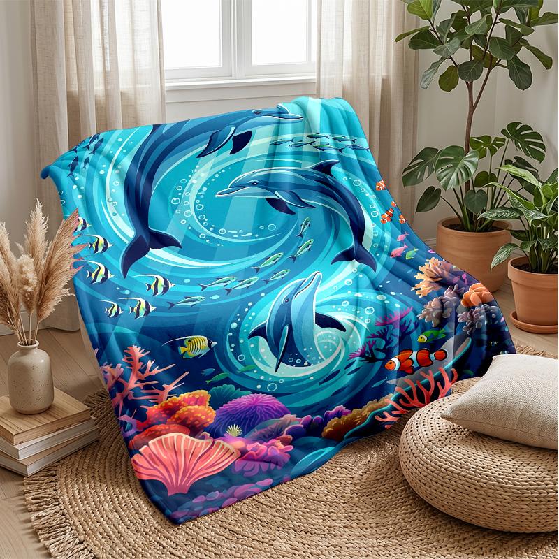 Oceanic Dolphins Swimming 1 Theme blanket Lightweight Warm Flannel Blanket Decorative Throw Blanket for Home Decoration