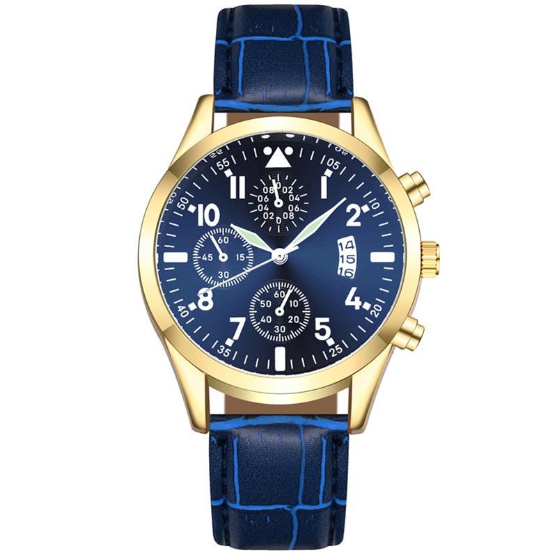 Stylish Men's Watch With Night Light And Calendar Quartz Pointer Display Leather Strap 98001 Belt Style)