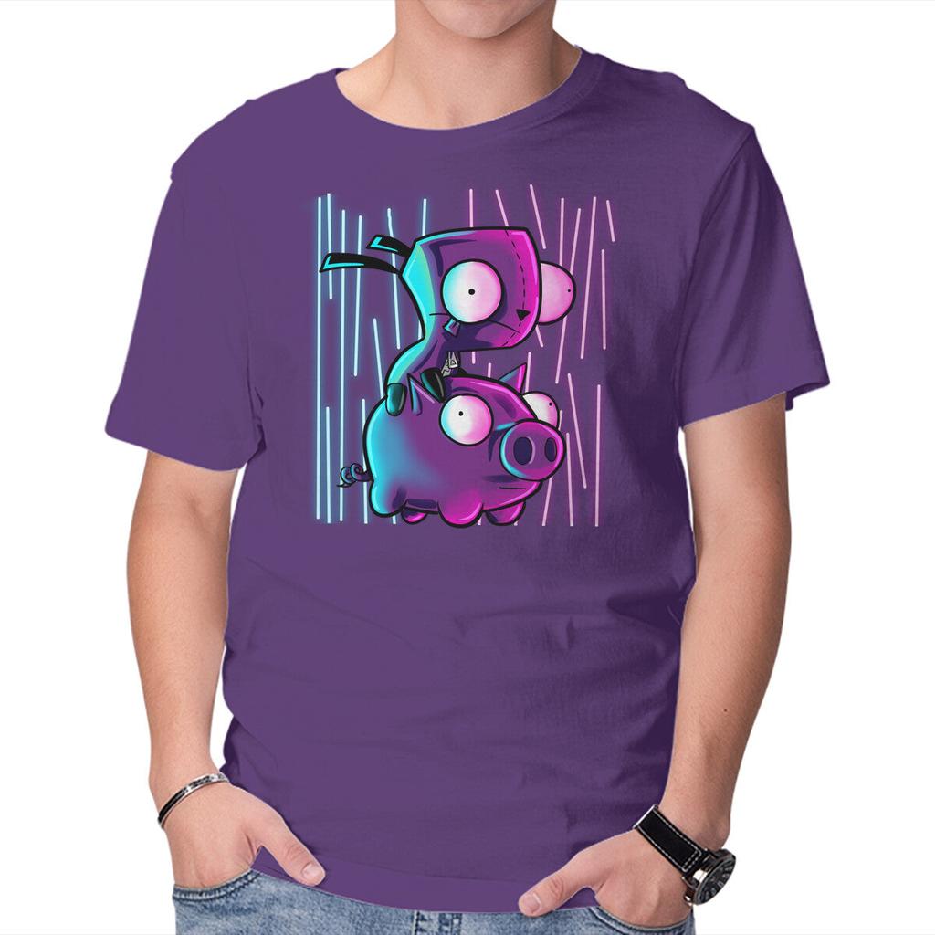 Unisex Crew Neck T-Shirt Hog Neon Rider Graphic Short Sleeve Casual Tee