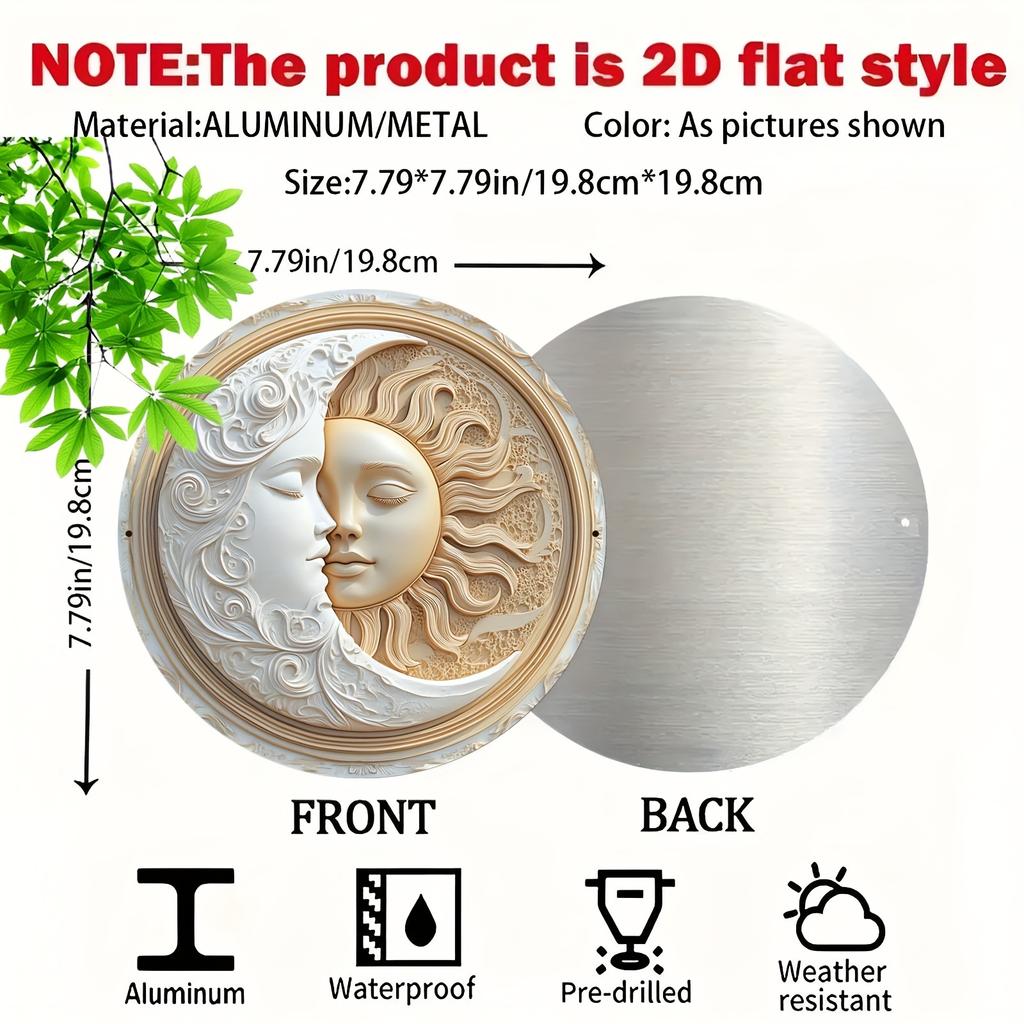 Vintage Sun & Moon Floral Round Aluminum Wall Art