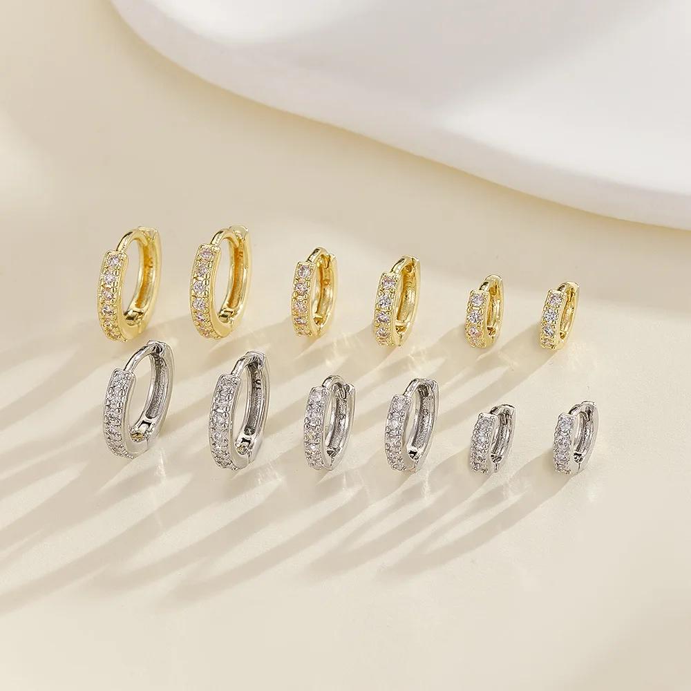 1 пара минималистичных серег-колец с камнями CZ для женщин, маленькие серьги-пирсинги золотого цвета, модные повседневные украшения для вечеринок для девушек