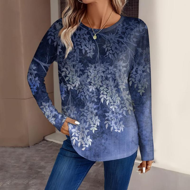 T-shirt À Manches Longues Et Col Rond Pour Femme, Imprimé Floral En 3D, À La Mode, Haut Régulier, Vacances, Week-end, Printemps Et Automne