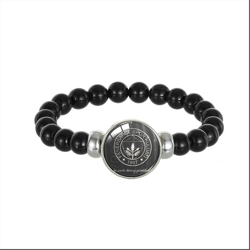 Fenerbahce 1907 Logo Black Bead Bracelet, Fan Elastic Unisex Memorial Jewelry