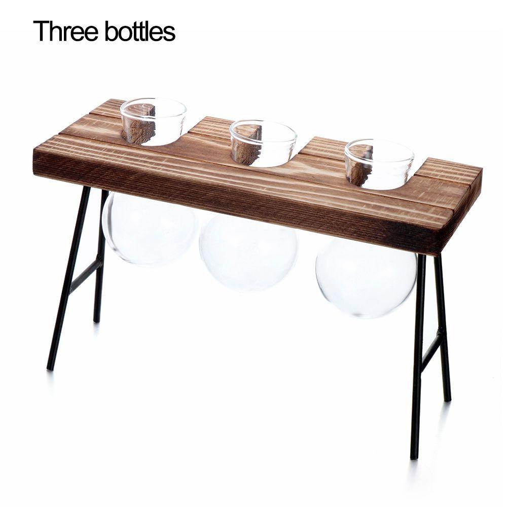 Vintage Bonsai Flower Pot Hydroponic Plant Vases Glass Vase Terrarium Tabletop Tray Wooden Frame Home Decor