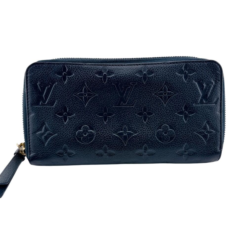 Louis Vuitton M80958 Монограмма Ann Platt кожаная вертикальная кошелек-клатч Zippy темно-синяя кожа Б/У