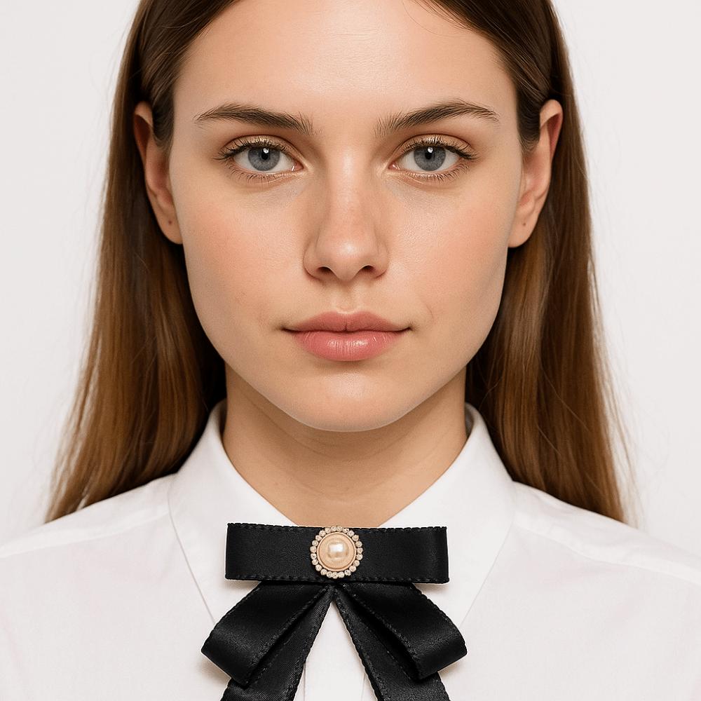 Pearl Black Ribbon Pin Solid Color Funerals Memorial Pin Simple Black Bow Necktie Girl