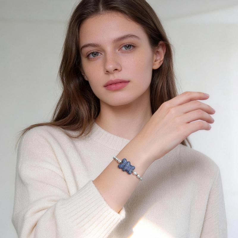 APM Monaco Bracelet [Romantic Confession] YUMMY Series Bear Pearl Light Luxury Elegant High-end Jewelry 925 Silver Blue/Silver S Endless Love