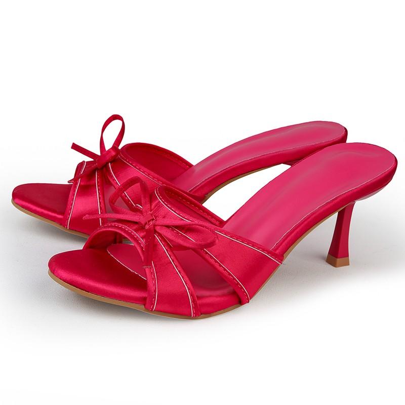 Ночной клуб Летние Женские Шлепанцы на Высоком Каблуке Модные С Бантом-бабочкой С Открытым Носком Слипоны Женские Элегантные Стриптиз Вечеринка Платье Сандалии