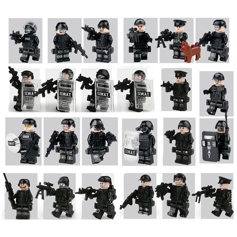 24 Минифигурки Конструктора Черный Спецназ Специальные Силы Беспорядки Военная Сцена Игрушка для Мальчика Pyp