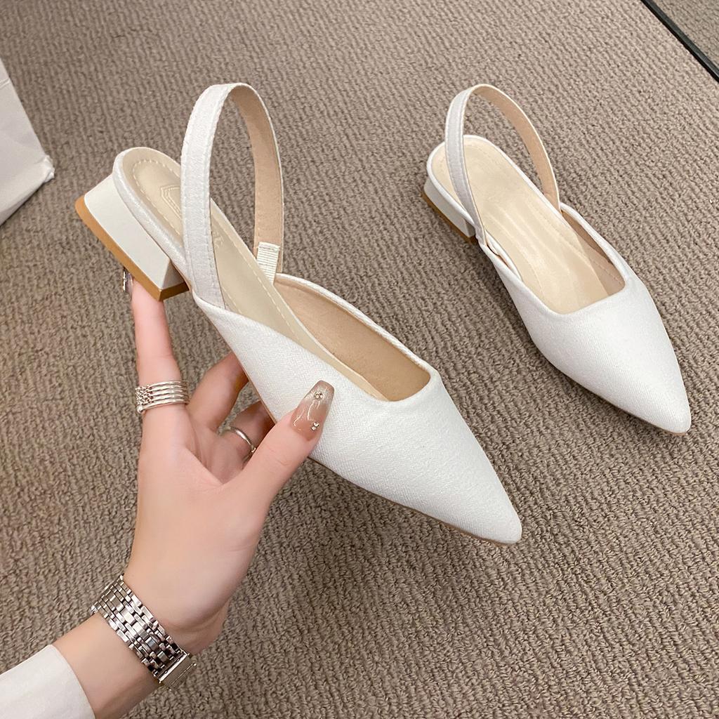 Fashion Summer Women New Sexy Retro Solid Color Heels PU Leather Shoes Outdoor Banquet Party Pointed Shoes Fashion Sandals Plus Size 42