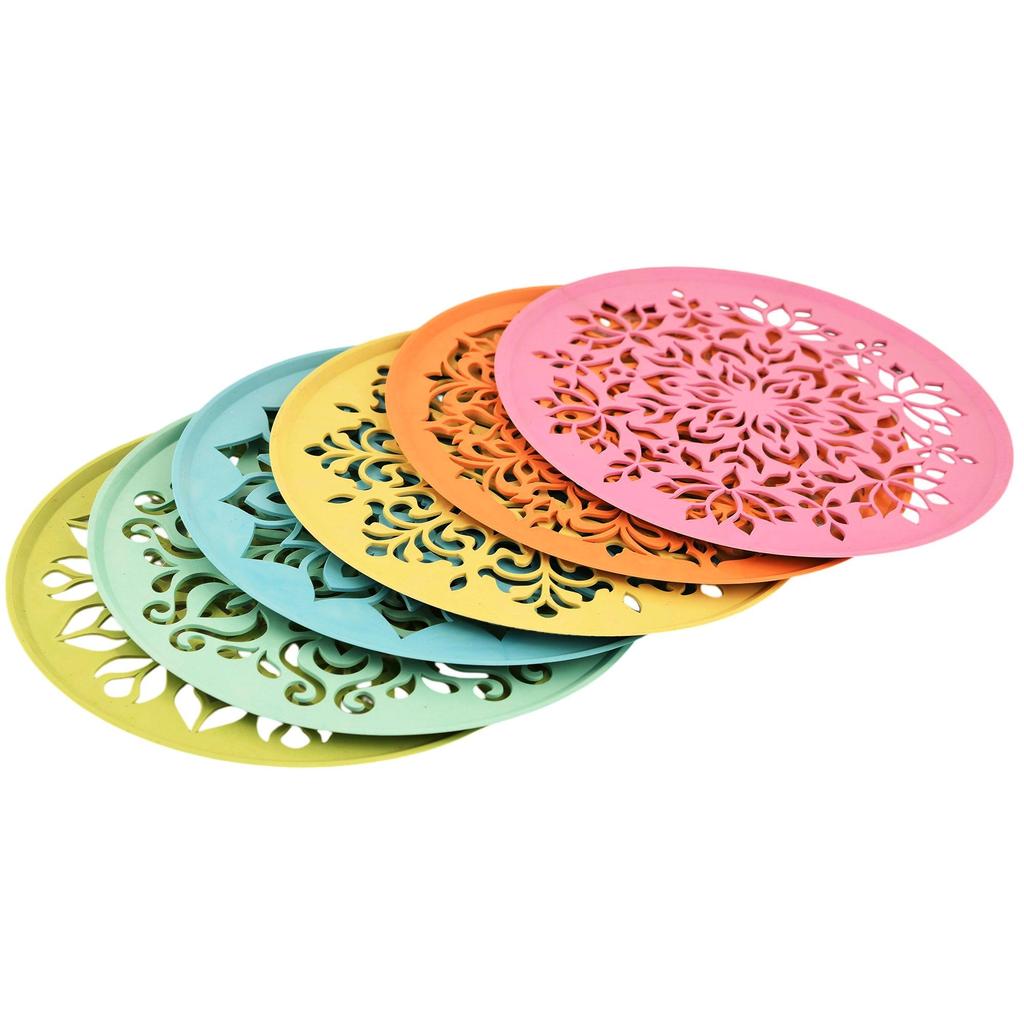 Rangoli Stencil Diwali Decoration Items, Rangoli Making Stencils for Floor Decorations, Reusebale Rangoli Stencils (8 Inch, 6 Pcs Set)
