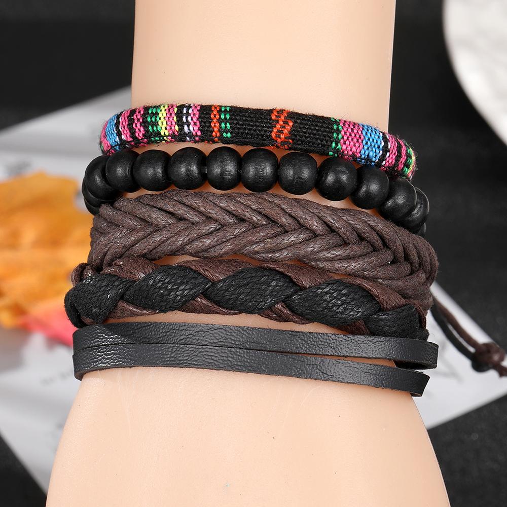Винтажные кожаные тканые многослойные браслеты в этническом стиле в стиле бохо Эффектные украшения для женщин и мужчин