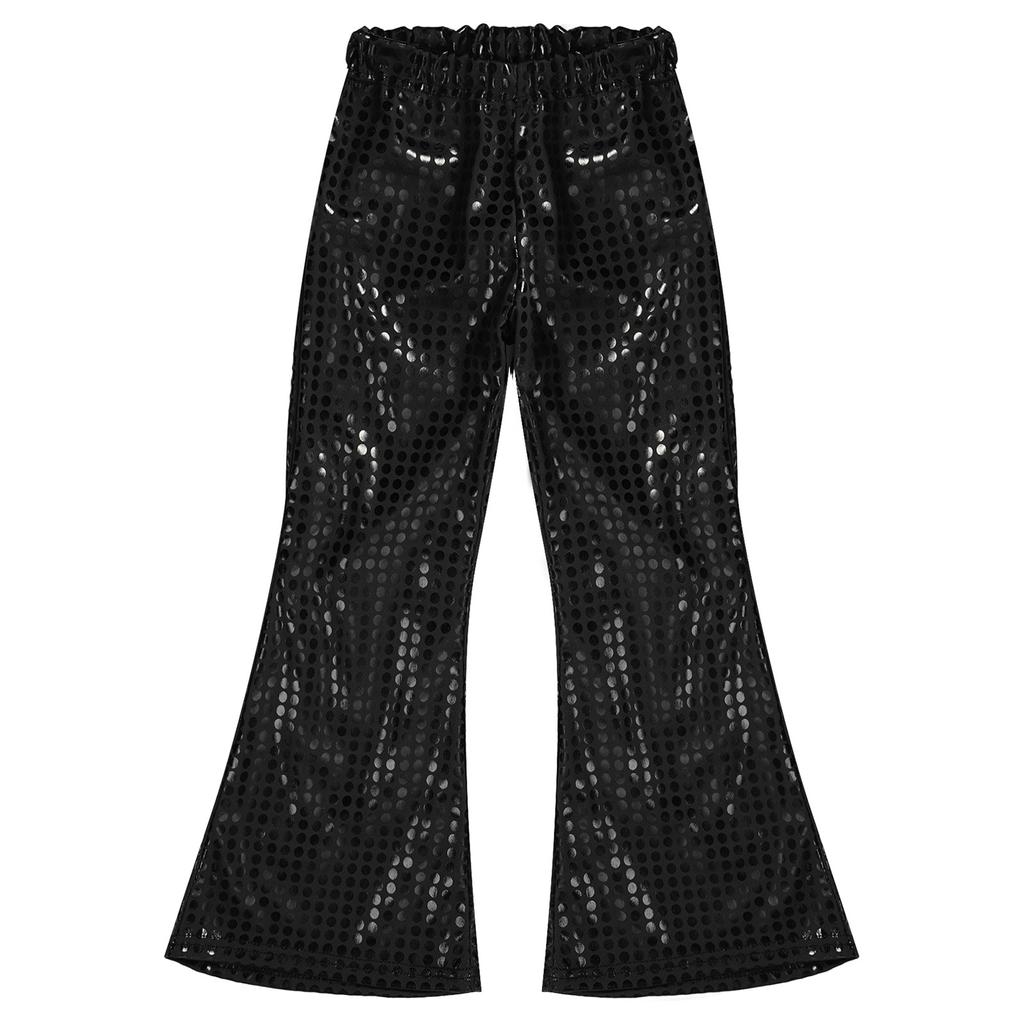 Детская стильная одежда для мальчиков и девочек, расклешенные брюки с эластичным поясом, блестящие брюки с блестками для выступлений на сцене