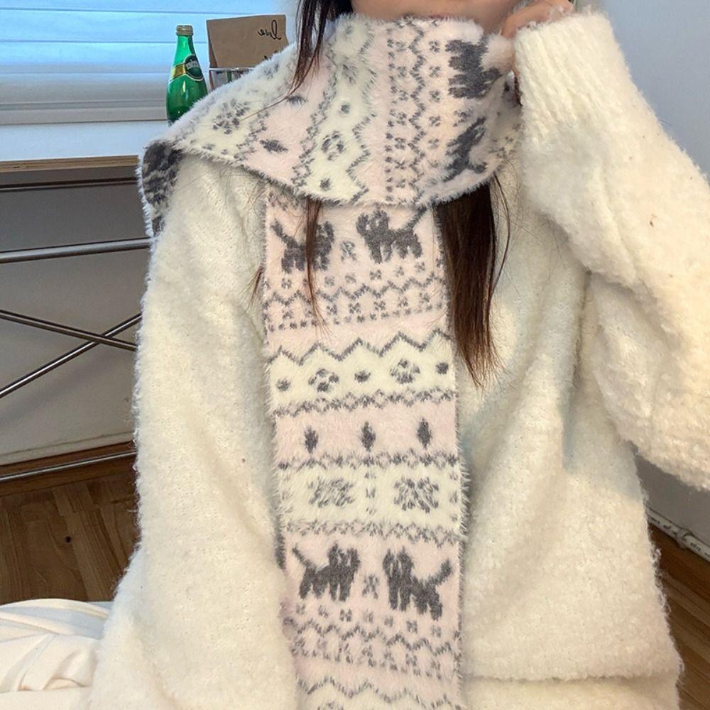 Fair Isle Style Winter Cashmere Scarves Snowflake Wool Shawl Jacquard Knitted Scarf Autumn Winter