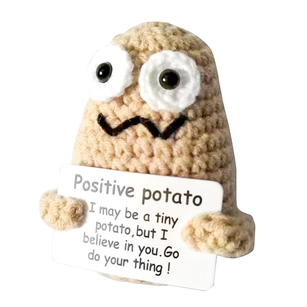 Mini Positive Potatoes with Positive Card Creative Potato Dolls Inspirational Crochet Dolls Home Room Party Decoration