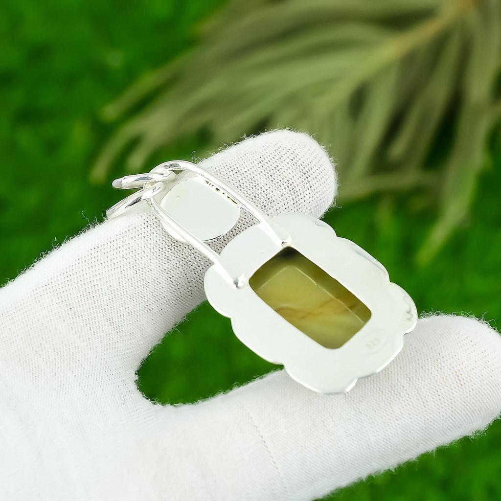 Sterling Silver Rectangle Polychrome Jasper Stone Art Deco Engagement Pendant