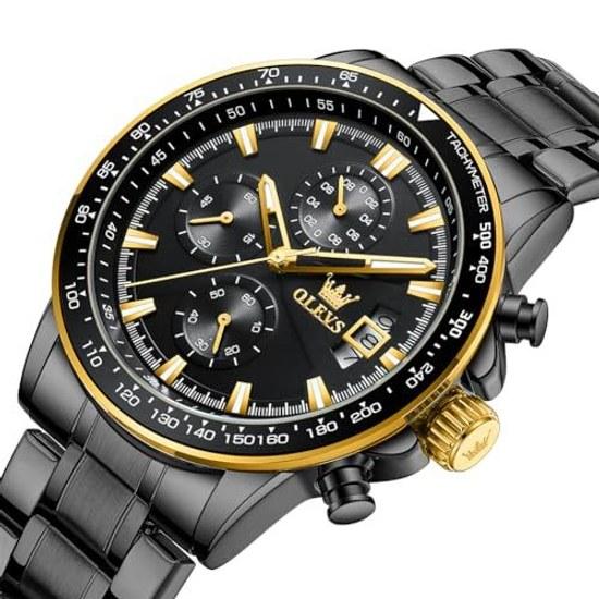OLEVS часы мужские кварцевые стильные многофункциональные нержавеющая сталь водонепроницаемые светящиеся дата мужские аналоговые мода студент компания черный