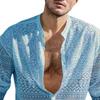 1 Set Popular Men Outfit Sexy Men Top Shorts Hollow Out See Through Crochet Shirt Shorts  Single Breasted