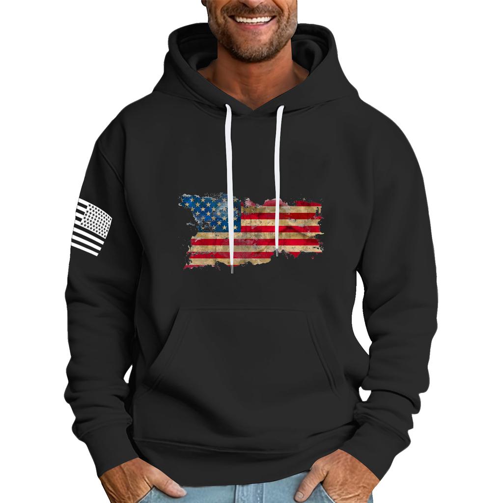 Men's Loose Flag Printed Hooded Sweatshirt Men's Casual Fashion Sports Sweatshirt
