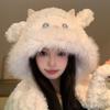 Cute Little Sheep Plush Hat Women's Autumn and Winter New Hat Scarf Integrated Thickened Cold Protection