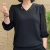 Весна 2025 Блузка с V-образным вырезом и длинными рукавами из шифона для женщин – Однотонный универсальный топ для мам среднего и пожилого возраста