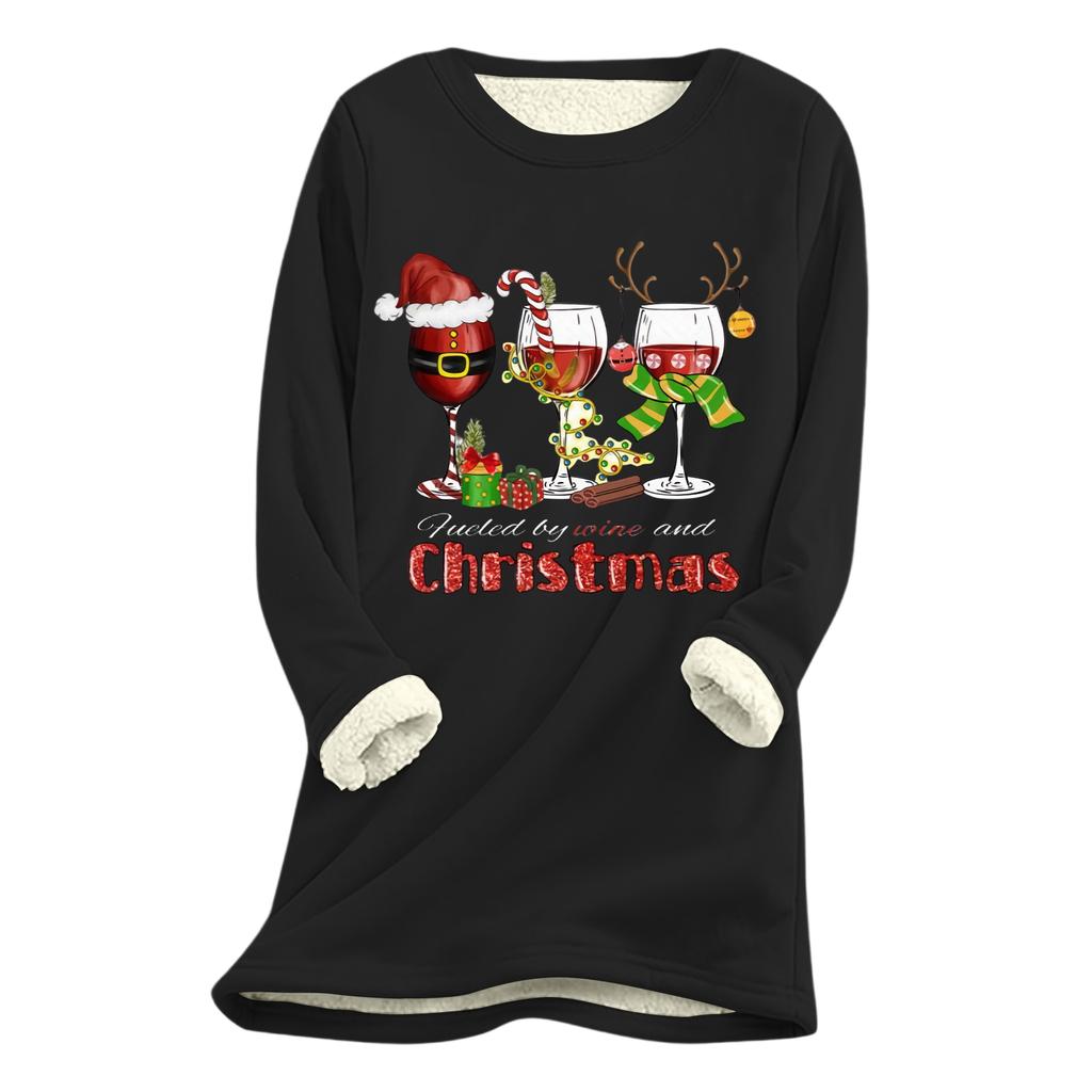 Women's Christmas Print Thick Plush Lambswool Warm Long Top