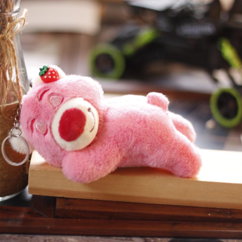Ins Cute Pink Bear Pendant Plush Toy Doll Girl Heart Bear Bag Hanging Keychain Women