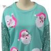 Women Christmas Sweatshirt Sequin Cartoon Pattern Round Neck Long Sleeve Loose Mid Length Pullover Party Holiday Top